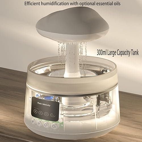 SH-RuiDu Rain Drop Humidifier for Bedroom, 2 in 1 Mushroom Cloud Lamp Humidifier, 300ml Aroma Essential Oils Diffuser with 7 Colors LED Lights and Rain Drop Sound for Sleeping, Mood Relaxing thumbnail 8