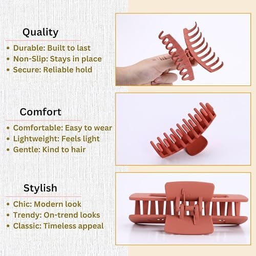 LuSeren 8 Pack Hair Clips for Women 4.3 Inch Large Hair Claw Clips for Women Thin Thick Curly Hair, Big Matte Banana Clips,Strong Hold jaw clips Black Orange Dark Brown Light rose thumbnail 5
