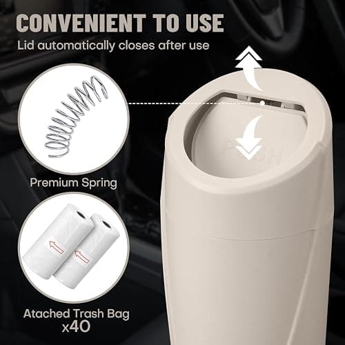 SGLRT Car Trash Can Bin with Lid - Car Garbage Can Cup Holder - Light Beige Mini Leakproof Vehicle Garbage Bin with 20pcs Trash Bags-Automotive Organizers and Storage for Front Back Seat Accessories thumbnail 7