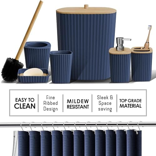 Clara Clark Bathroom Accessories Set - Navy Bathroom Set, 20PC Bathroom Accessory Set, Shower Curtain Set, Toilet Brush, Trash Can & Soap Dispenser - Complete Set - Navy Blue thumbnail 4