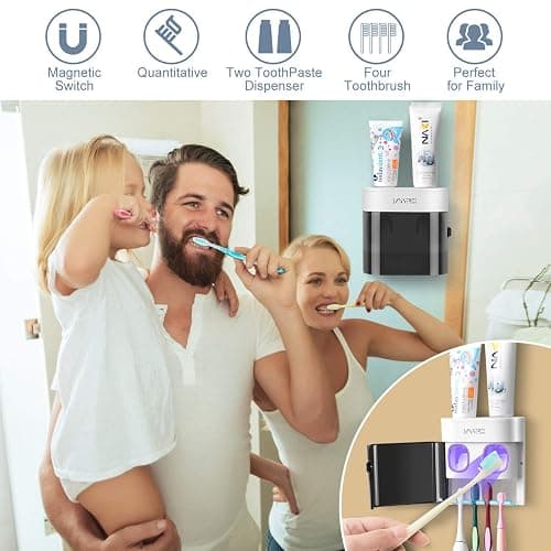 Boperzi Dustproof Cover Toothbrush Holder Wall Mounted Automatic Dispenser for Shower Bathroom Set with 2 Toothpaste Squeezers(No Electric, No Light) thumbnail 5