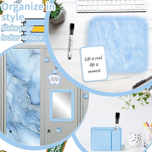 18 Pcs Blue Marble Locker Organizer Kit Includes Magnetic Wallpaper Locker Shelf Magnetic Mirror Pen Holders and Organizing Supplies Locker Decorations Back to School Stuff Gift thumbnail 7