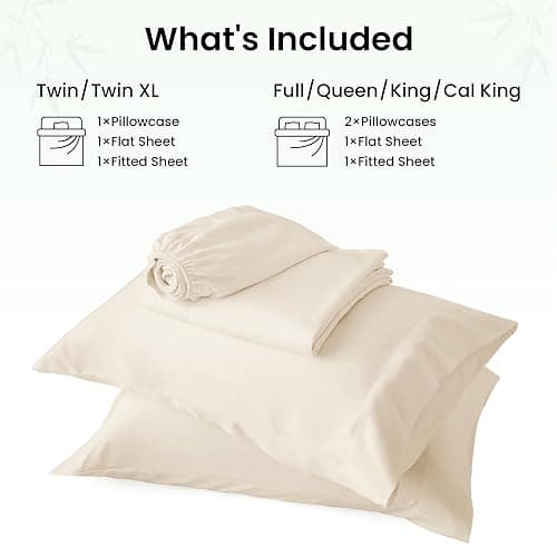 Love's cabin 4 Piece Full Size Sheet Set, 100% Rayon Derived from Bamboo, Cooling & Breathable, Soft Silky Deep Pocket up to 16", Hotel Luxury Bedding for Hot Sleepers, Beige thumbnail 8