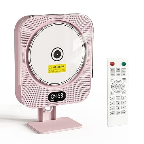 Kpop Pink CD Player Desktop/Wall,Wired Vertical Cute CD Players for Home, Bluetooth Speakers/FM Radio with IR Remote Control,CD Music Timer Alarm Clock with LED Display,Support CD/USB/TF/AUX/Copy - Pink - Image 1