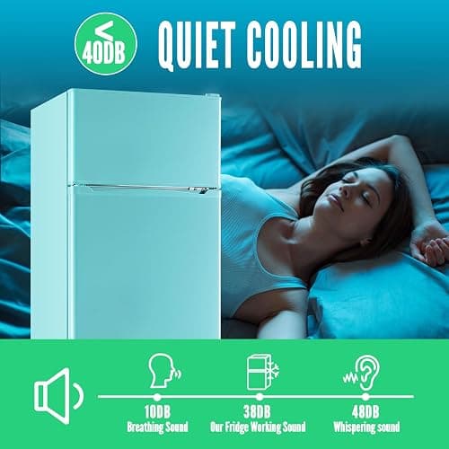 WANAI 2 Door Mini Refrigerator with Freezer-on-top, Spacious Capacity Fridge with 7-Level Adjustable Thermostat & 2 Removable Shelves Ideal for Kitchen Dorm Office Apt Blue thumbnail 7