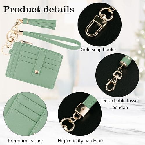 KNGITRYI Small Wristlet Wallets for Women RFID Credit Card Holder Wallet Keychain Wristlet Wallet Credit Card Wallets for Women (Green) thumbnail 3