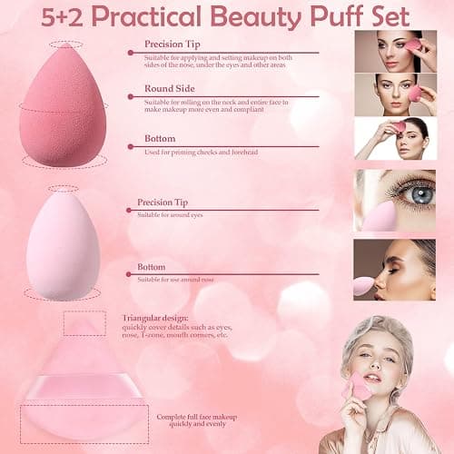 14 Pcs Small Travel Makeup Brush Set Portable Pink Make up Brushes with Case,5 Pcs Makeup Sponge,Valentine's Day Gift,Mother's Day Gift for Foundation Powder Concealers Eye Shadows(Pink) thumbnail 7