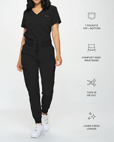 Monarch Uniforms Slim Fit Stretchy Scrubs Women's Jogger Scrub Set Slim Jogger Scrubs with Tuck-In Top for Women thumbnail 3