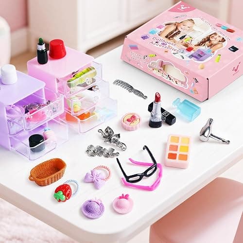 76pcs Mini Dollhouse Accessories Bathroom Cosmetic Set,Jewelry Storage Case | Dollhouse Accessories Towel Toothbrush Shampoo Toiletries Set,Mini Doll House Accessories Perfume Backpack,Girl Micro Scene thumbnail 9