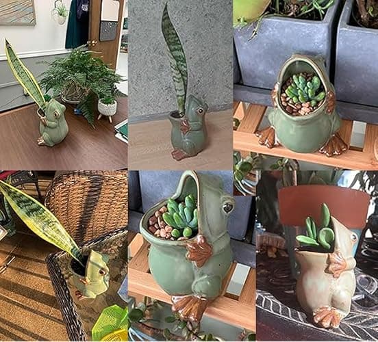 MONMOB 7" Ceramic Frog Shaped Plant Pot for Bonsai Flower Succulent Planter Candy Dish Pencil Holder Decor Multipurpose Green Frog Gift thumbnail 5