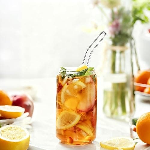 CEDIDJAC 16 PCS Reusable Glass Straws Set 6 Straight & 6 Bent Clear Drinking Straws (8.5''x10mm) with 4 Cleaning Brushes，Perfect for Smoothies, Milkshakes, Coffee, Juice, Milk, Cocktails thumbnail 7