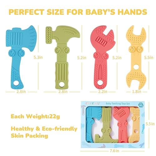TYRY.HU Baby Teething Toys for Babies 0-6 Months 6-12 Months, BPA Free Silicone Baby Molar Teether Chew Toys, Hammer Wrench Spanner Pliers for Boys Girls, Soft-Textured, Easy to Hold & Clean, 4 Packs - Set A thumbnail 3
