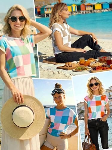 WIFFGO Womens Spring Crop Tops 2026 Summer Cap Short Sleeve Sweater Vest Loose Shirts Cute Trendy Top Vacation Outfits thumbnail 2