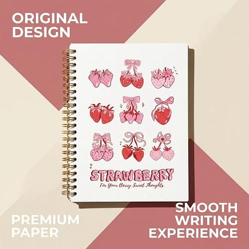 JDGHGB Strawberry Notebook,Cute Spiral Journal Pink Bow Strawberry Notebook Pink Office and School Supplies Preppy Gift for Students Women, 8.3 x 6 Inches thumbnail 5