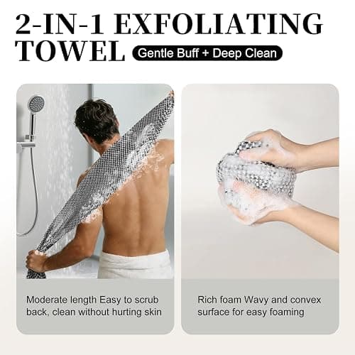 BESTWELL Exfoliating Shower Towel 47", Premium Scrub Wash Cloth for Body Face, 2-in-1 Exfoliating Towel-Body Scrubber for All Skin Types, Exfoliating Washcloth for Men and Woman thumbnail 4