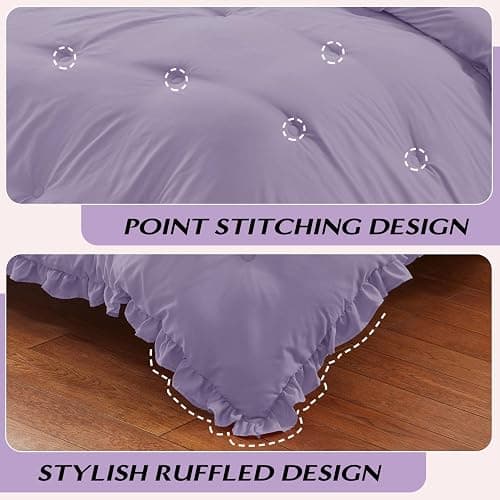 HARBOREST Queen Lavender Ruffle Comforter - Queen Size, 3 Piece Shabby Chic Comforter Set With 1 Comforter & 2 Pillow Shams thumbnail 5