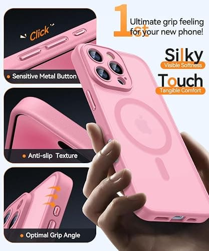 CANSHN Magnetic for iPhone 16 Pro Case, Upgraded [Full Camera Protection] [Compatible with Magsafe] [Translucent Matte] Shockproof Protective Phone Case for iPhone 16 Pro 6.3" - Pink thumbnail 6