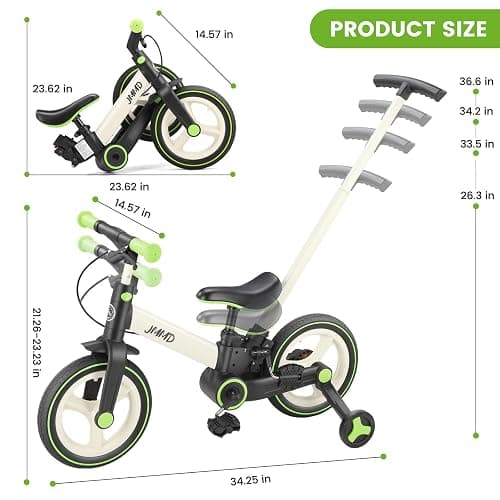 JMMD 6 in 1 Toddler Bike with Push Handle for Kids 18-60 Months, 12" Foldable Balance Bike with Training Wheels, Pedals, Brakes, Kickstand, Push Tricycle Toddler Gift & Toys for Boy & Girl thumbnail 8