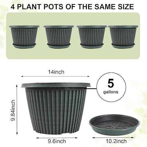 Large-Planter-Indoor-Outdoor Plant Pots, 14 inch 4 Pack Plastic Flower Pots with Saucer And Drainage Holes, Modern Garden Planters For Planting Medium Large Plants， Decorative Resin Garden Pots thumbnail 3