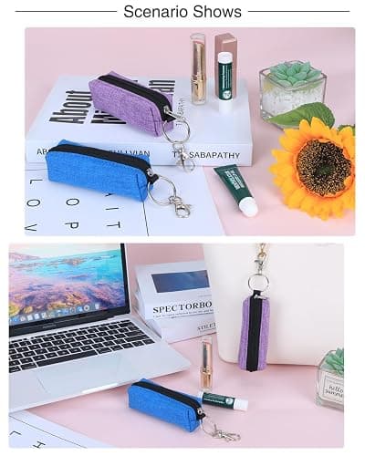 Meiiy Chapstick Holder Lip Balm Sleeve Pouch Lipstick Holder Bag Lip Gloss Holder With Hook Stocking Stuffers Gift for Women (Blue，purple) thumbnail 5