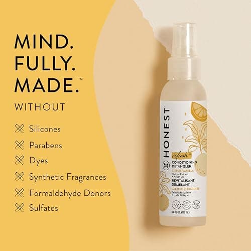 The Honest Company Conditioning Hair Detangler, Tear-Free, Hypoallergenic, Leave-In Conditioner and Fortifying Spray, Citrus Vanilla Refresh, 4 fl oz thumbnail 4