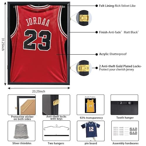Jinchuan Jersey Frame Display Case Shadow Box Lockable with UV Protection for Baseball Basketball Football Soccer Hockey Sport Shirt thumbnail 3