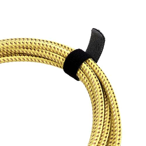 Amazon Basics TS 1/4 Inch Tweed Cloth Jacket Right-Angle Instrument Cable for Electric Guitar, 10 Foot, Yellow & Brown thumbnail 3