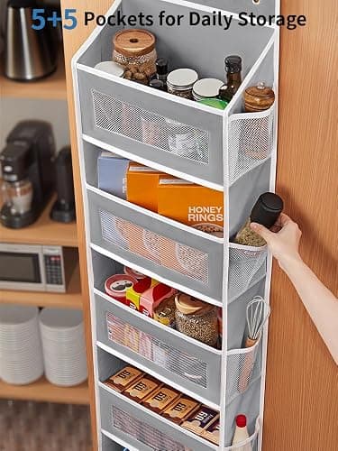 JARLINK Over The Door Organizer Storage, 5 Shelf Hanging Door Organizer with 5 Large Capacity Pockets, Anti Tilt 44 lb Load Behind Door Storage for Bedroom, Bathroom, Pantry, Nursery, (Grey) thumbnail 5