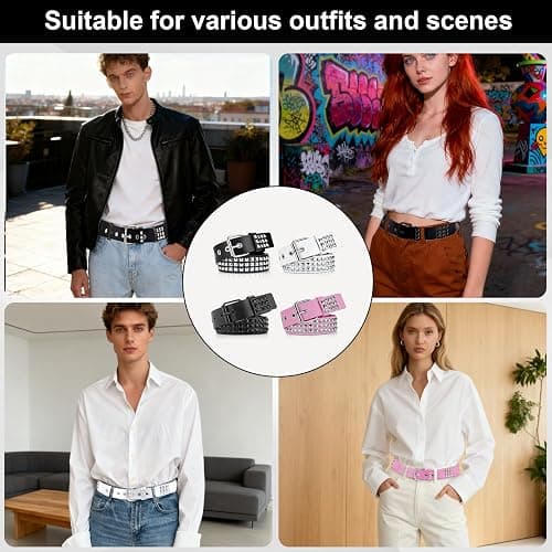 Aiuulu Studded Belt Kit, Y2k Alt Punk Emo Grunge with Grommet Bright Metal Belts for Women Men thumbnail 6