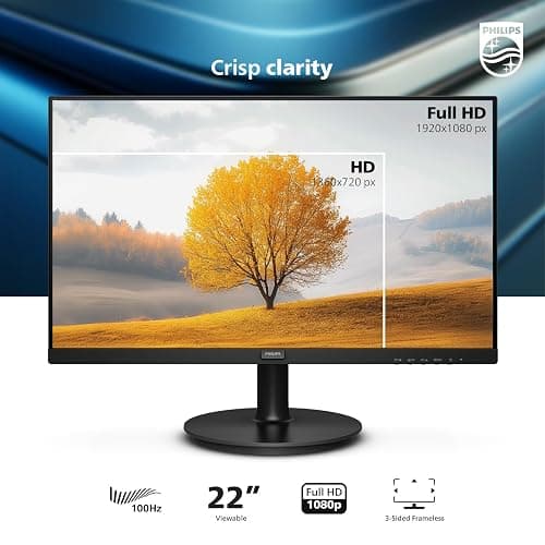 Philips 221V8LB 22 inch Class Thin Full HD (1920 x 1080) Monitor, 100Hz Refresh Rate, VESA, HDMI x1, VGA x1, LowBlue Mode, Adaptive Sync, 4 Year Advance Replacement Warranty thumbnail 2