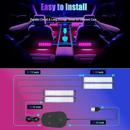 Honalia Car LED Lights Interior, RGB Interior Car Lights with App Control and Music Sync, USB Under Dash LED Lights for Jeeps Trucks SUVs, DC 5V thumbnail 6