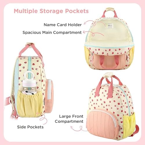 GAGAKU Toddler Backpack for Girls 2-4 Strawberry Cute Preschool Kindergarten Backpack with Name Tag Soft Cotton Small Bookbag for Daycare Lightweight Adjustable Straps with Chest Buckle thumbnail 6