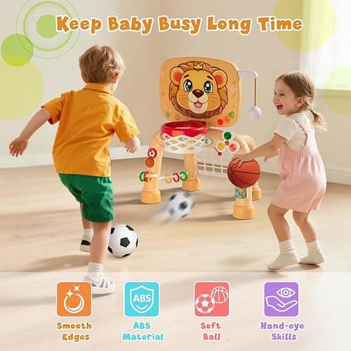 HYES Toddler Basketball Hoop Tball Set & Soccer Goal - Lion Sport Toys for 1 Year Old Boy with Learning Activities (Abacus/Alphabet/Animals Sounds) Christmas Birthday Gifts for Baby Boy Age 1 2 3 thumbnail 9