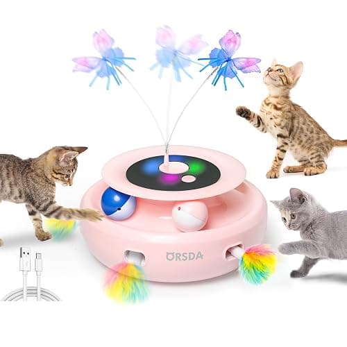 ORSDA Cat Toys Automatic, 3 in 1 Interative Cat Toy, Moving Ambush Feather, Fluttering Butterfly, Track Balls, Whack a mole, USB Rechargeable, Suitable for All Breed Sizes - Image 1