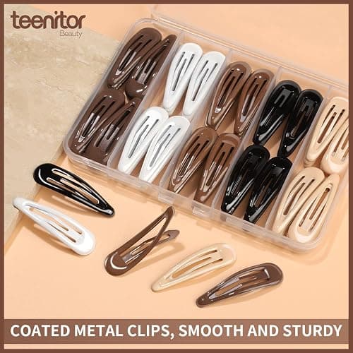 Teenitor 50Pcs Snap Hair Clips,2 Inch Hair Barrettes Hair Clips For Women, Metal Mixed Color, Hair Barrettes For Women Hair Snap Clips 5 Colors thumbnail 2