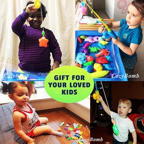 CozyBomB Magnetic Fishing Pool Toys Game for Kids - Water Table Bath-tub Kiddie Party Toy with Pole Rod Net Plastic Floating Fish Toddler Color Ocean Sea Animals Birthday Gift Age 3 4 5 6 Year Old thumbnail 8