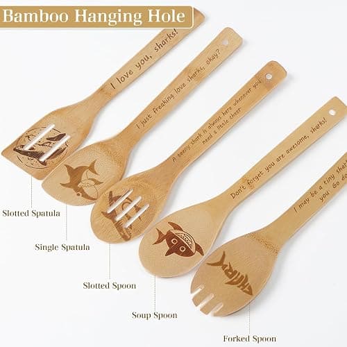 5PCS Shark Wooden Cooking Spoons Kitchen Decor Shark Gifts for Women Men Shark Lovers Birthday Gifts Party Favors Housewarming Wedding Bamboo Cooking Spoons for Everyday Use thumbnail 5