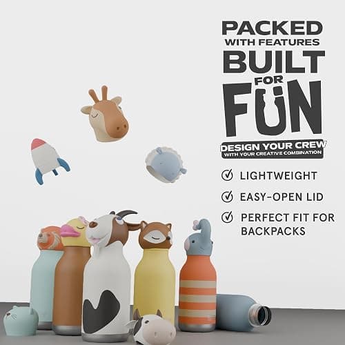 asobu Bestie Bottle Insulated Stainless Steel Water Bottle with Detachable Soft Animal Head Fun Drinking For Kids and Teens with Flexible Reusable Straw 16 Ounce thumbnail 4