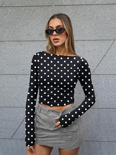 Trendy Queen Women's Boat Neck Tops Long Sleeve Shirts Casual Fitted Tee Shirts Solid Color Fall Basic Clothes 2025 thumbnail 2