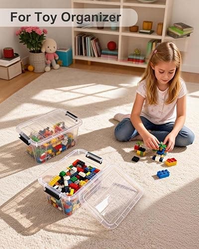 EOENVIVS Plastic Storage Bins with Lids 6 Pack, 7 Quart Storage Containers With Black Buckle Latch, Stackable Storage Organizers for Home Pantry Office Classroom Organization, Clear thumbnail 2