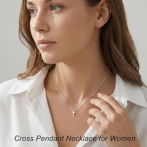 Easter Basket Stuffer Cross Necklace for Women Girls, Dainty 14K Gold Silver Plated Cross Choker Jewelry Non Tarnish Waterproof Cute Simple Small Necklace Christian Baptism Religious Faith Jewelry Gifts thumbnail 2