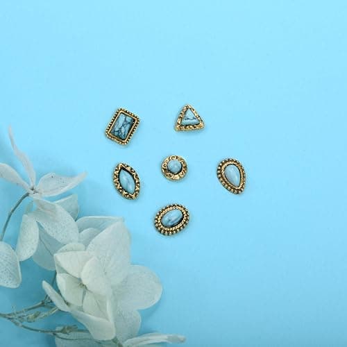 50 PCS Turquoise Nail Charms - 3D Western Nail Charms Vintage Turquoise Gems Stones Art, Retro Metal Gold Silver Cowboy Cowgirl Western Art Stickers Accessories Women DIY thumbnail 9