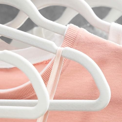 SONGMICS Slim Velvet Hangers, Non-Slip Clothes Hangers with Rose Gold Swivel Hooks, Space-Saving, for Closet, 50 Pack, White UCRF026W03 thumbnail 7