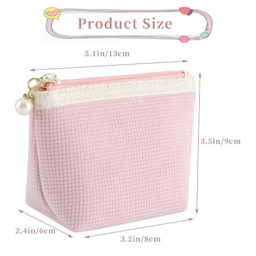 Teircno Preppy Corduroy Period Bag for Women, Cute Sanitary Napkin Storage Bag Portable Period Pouch with Pearl Zipper, Sanitary Pads Bag Tampons Holder for Purse, First Period thumbnail 2