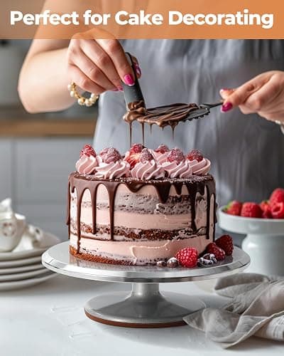 Kootek Aluminium Cake Turntable Set, Baking Tools with Revolving 12" Cake Stand for Decorating, 12.7" Offset Spatula, 3 Stainless Steel Frosting Icing Smoother, Cake Serve Cake Decorating Kit Supplies thumbnail 2