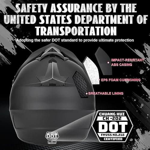 Full Face Dirt Bike Helmet DOT Certified - Complete Adult ATV Helmet Kit with Goggles, Gloves & Mask, Adjustable Visor, Quick Release thumbnail 4