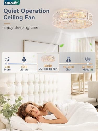 LEDIARY 23 Inch Caged Flush Mount Ceiling Fans with Lights, White Gold | Low Profile, Farmhouse, Bladeless Enclosed Fandelier, Small, 6 Speed, Quiet Powerful DC, Bedroom, Kitchen, Living Room, thumbnail 3