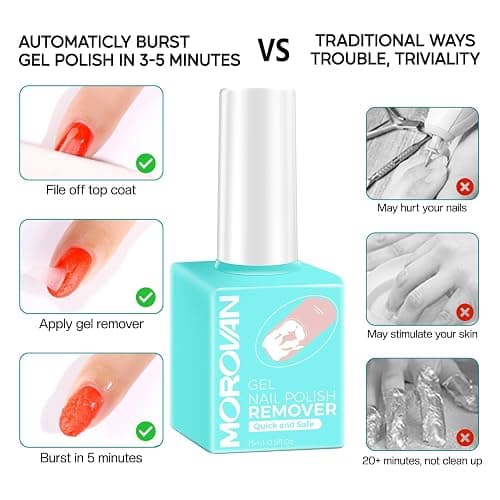 Morovan Gel Nail Polish Remover Set: Gel Polish Remover with Cuticle Oil Latex Tape Peel Off Liquid Quickly & Effectively Remove in 5 Minutes No Need Soaking or Wrapping thumbnail 4