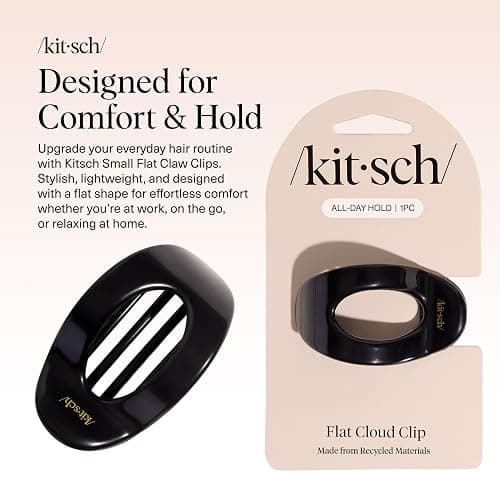 Kitsch Small Flat Claw Clips for Women - Stylish Flat Hair Clips, Strong Hold for Thick & Fine Hair | Non-Slip for Secure, Comfortable All-Day Wear | Ideal Gifts for Women - Black thumbnail 2