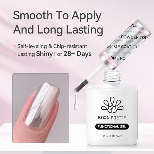 Born Pretty Top Coat Gel U V für Chrom-Nagelpuder 15ML - Metallic U V Nagellack Shiny Lang Anhaltendes Überlack Soak-Off U V/LED Nagellack Gel Geschenk für Nagelstudio DIY Home thumbnail 4
